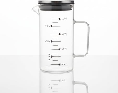 2'li Set Paslanmaz Çelik Kapaklı Borosilikat Cam Yağdanlık ve Ölçü Kabı - 350ml - Isıya Dayanıklı Damlatmaz Sosluk, Sütlük ve Mutfak Hazırlık Sürahisi - Şeffaf Modern Tasarım