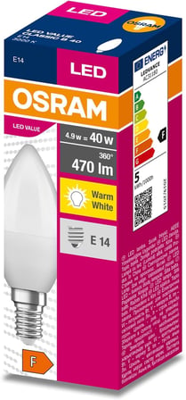 10'lu Value B40 4.9W 827 2700K Sarı Renk E14 Mum LED Ampul