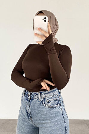 Eldiven Detaylı Body Acı Kahverengi