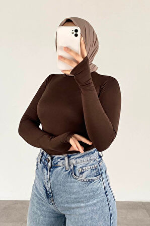 Eldiven Detaylı Body Acı Kahverengi