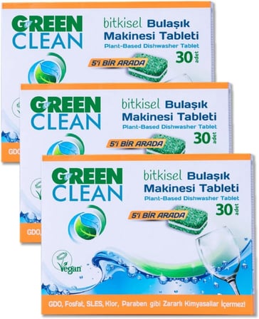 U Green Clean Bitkisel Bulaşık Makinesi Tableti 30'lu x 3 Adet