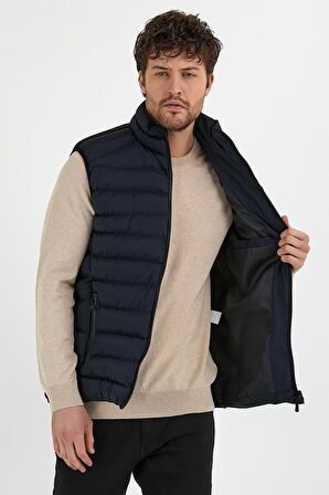 Erkek Dik Yaka Slim Fit Casual Yelek Lacivert