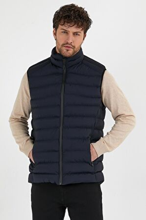 Erkek Dik Yaka Slim Fit Casual Yelek Lacivert