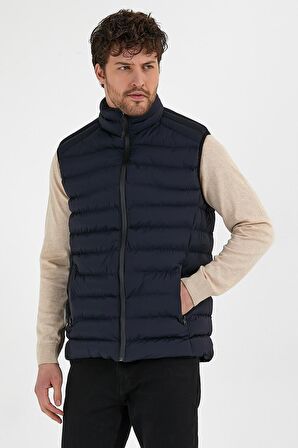 Erkek Dik Yaka Slim Fit Casual Yelek Lacivert