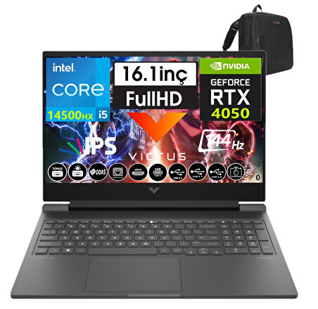Hp Victus Gaming 16-R1062NT I5-14500HX 24GB Ddr5 1tb SSD 6GB/RTX4050 WINDOWS11PRO 16.1" 144 Hz Fhd IPS Taşınabilir Bilgisayar 99J264EA42+WEBLEGELSINÇANTA