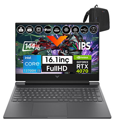 Hp Victus Gaming Laptop 16-R0071NT Intel I7 13700H 64GB Ddr5 4tb SSD 8GB/RTX4070 Freedos 16.1" 144 Hz Fhd IPS Taşınabilir Bilgisayar 88V898EA16+WEBLEGELSINÇANTA