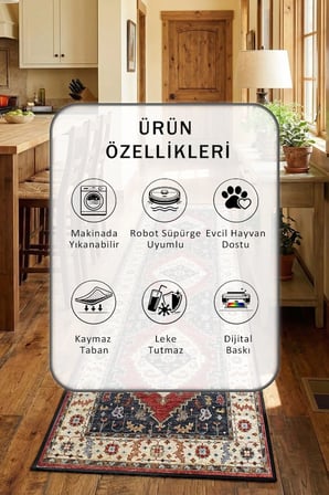 Yıkanabilir Kaymaz Arm 02 Siyah Mutfak Halısı Tüy Tutmaz Leke Tutmaz