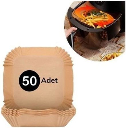 Air Fryer Tek Kullanımlık Kare Kağıt Tabak 50 Adet