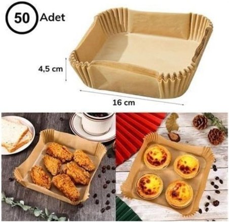 Air Fryer Tek Kullanımlık Kare Kağıt Tabak 50 Adet