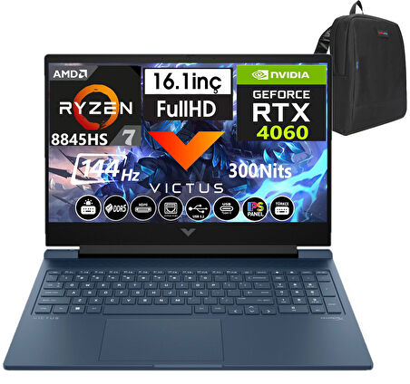 Hp Victus 16-S1011NT Amd Ryzen 7 8845HS 24GB Ddr5 1tb SSD 8GB/RTX4060 WINDOWS11HOME 16" 144 Hz Fhd IPS Taşınabilir Bilgisayar VİCTUSA1YU5E22+WEBLEGELSINÇANTA