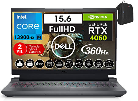 Dell G15 5530 I9-13900HX 96GB Ddr5 2tb SSD 8GB/RTX4060 WINDOWS11HOME 15.6" 360Hz Fhd Taşınabilir Bilgisayar G155530017W39+WEBLEGELSINÇANTA