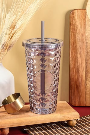 Pipetli Mika Bardak 750 ml Kapaklı İçecek Bardağı, CAN.7263.OEA