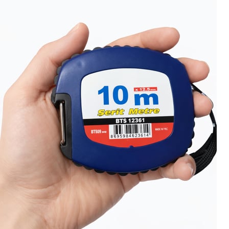 Arazi Tipi Makaralı Sarmalı Sistem BTS12361 (10 METRE) Lacivert Şerit Metre Plastik İnce Metre