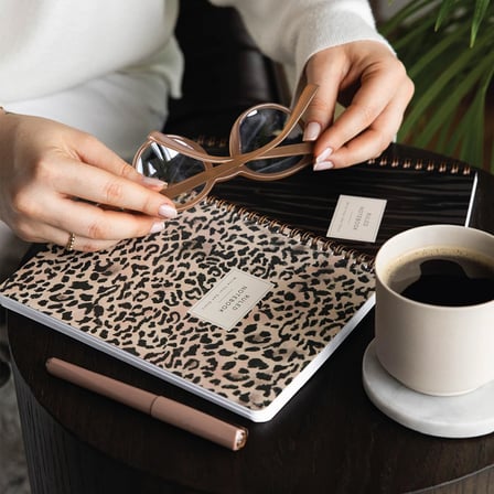 A5 Spiralli Karton Kapak Çizgili Okul Defteri 80 yaprak 2'li Set - Ders Programlı - Leopar