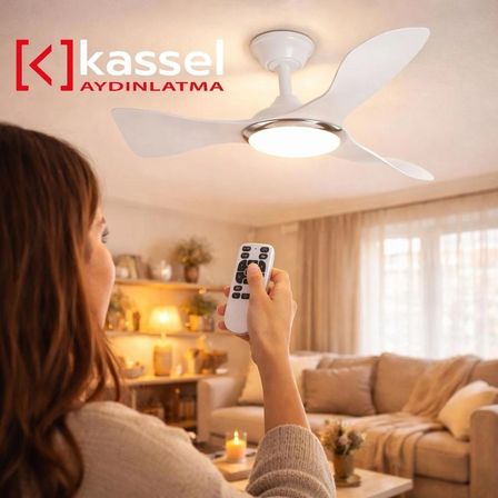 T-3000 Modern Beyaz LED Işıklı Tavan Vantilatörü Fan Havalandırma ve Uzaktan Kumandalı