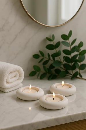 Dekoratif 3'lü Tealight Mumluk Seti – Beton Görünümlü, Modern Tasarım