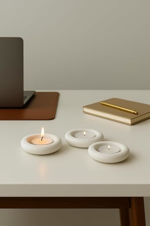 Dekoratif 3'lü Tealight Mumluk Seti – Beton Görünümlü, Modern Tasarım