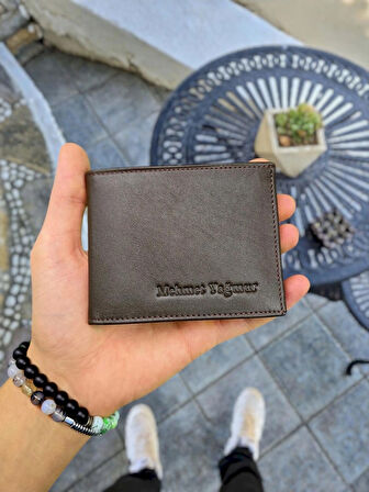 VİSSO 262 HAKİKİ DERİ ÇANTA İSME ÖZEL ÇİFT KİMLİK BÖLMELİ   DERİ ERKEK CÜZDAN Kahverengi