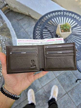 VİSSO 262 HAKİKİ DERİ ÇANTA İSME ÖZEL ÇİFT KİMLİK BÖLMELİ   DERİ ERKEK CÜZDAN Kahverengi