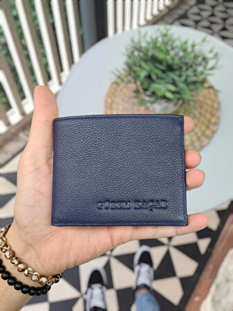 VİSSO 262 HAKİKİ DERİ ÇANTA İSME ÖZEL ÇİFT KİMLİK BÖLMELİ   DERİ ERKEK CÜZDAN Lacivert RENK