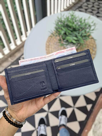 VİSSO 262 HAKİKİ DERİ ÇANTA İSME ÖZEL ÇİFT KİMLİK BÖLMELİ   DERİ ERKEK CÜZDAN Lacivert RENK Ve Anahtarlık
