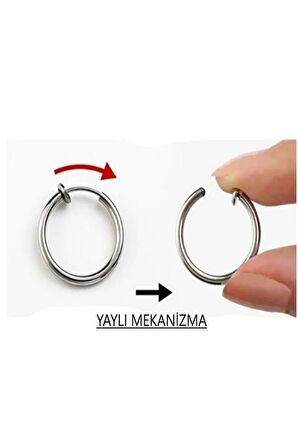 1 Adet Deliksiz Sıkıştırmalı Fake Yaylı ÇELİK Halka Küpe Kıkırdak Dudak Piercing Erkek Çelik Küpe