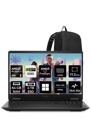Omen 17 AMD Ryzen AI 5 340 RTX 5060 8GB 64GB RAM 4TB SSD 17.3" FHD 144Hz Win11 Pro C2EZ7EAP341 Gaming Laptop + PER4 Çanta
