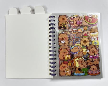 3'ü 1 arada Spiral Defter Capybara 11x16.5 Cm Sticker Defteri Sarı