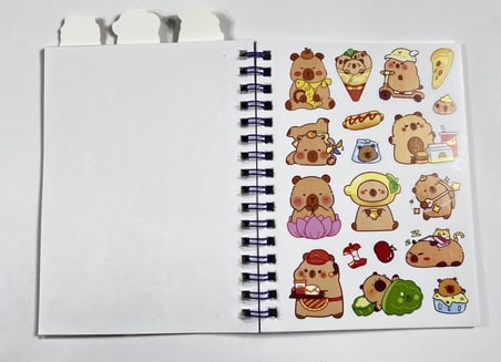 3'ü 1 arada Spiral Defter Capybara 11x16.5 Cm Sticker Defteri Sarı