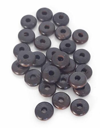 15 mm 10 Adet Koyu Renk Ahşap Yassı Boncuk