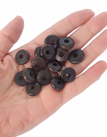 15 mm 10 Adet Koyu Renk Ahşap Yassı Boncuk