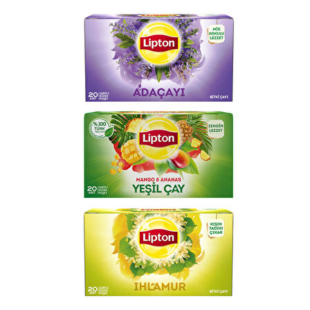 Lipton Bitki Çayı 20 li Adaçayı-Ihlamur-Yeşil Çay Mango Ananas 3 lü Set