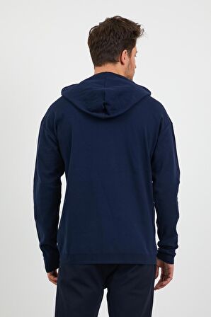 Erkek Comfort Fit Kapüşonlu Düz Sweatshirt Lacivert