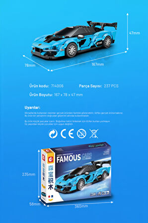 Sembo Block Famous Cars Senna 237 Parça yapı blokları Lego ile uyumlu (714006)