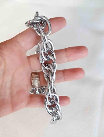 35 cm Çift Halka Döngülü Zincir Gümüş Renk
