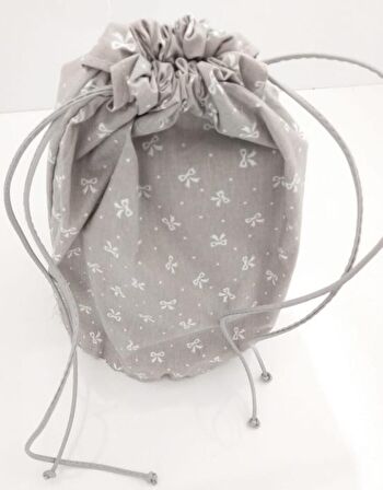 Hazır Kova Çanta Astarı Gri üzeri Kurdele desen