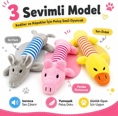 SOGUD Peluş Domuzcuk Kedi Köpek Oyuncağı - Isırınca Ses Çıkaran İnteraktif Oyun Arkadaşı - Yumuşak Dokulu Çizgili Tasarım - Yavru ve Yetişkin Evcil Hayvanlar İçin - 25 x 10 x 4 cm - Pembe