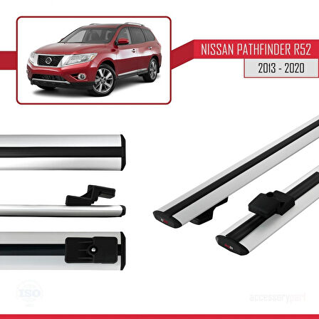 Nissan Pathfinder 4 (R52) 2013-2020 Arası ile Uyumlu BASIC Model Ara Atkı Tavan Barı Gri 2 Adet