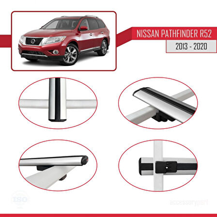 Nissan Pathfinder 4 (R52) 2013-2020 Arası ile Uyumlu BASIC Model Ara Atkı Tavan Barı Gri 2 Adet