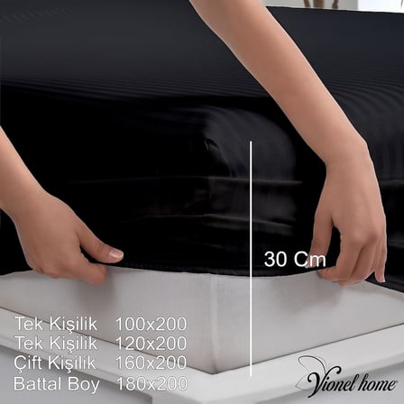%100 Pamuk, Çizgili Saten Lastikli Çarşaf Seti | 82 Tel Sık Dokuma | Tek Kişilik | Çift Kişilik | Battal Boy (Siyah, 100x200)