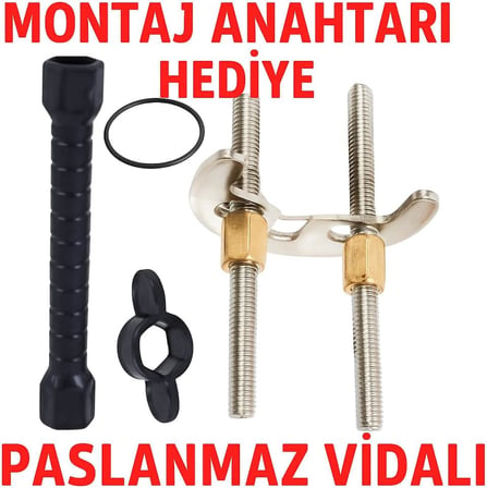 Musluk Montaj Seti, Çift Vidalı Batarya Ay Takımı, M6 Bağlantı Uyumlu, Montaj Anahtarı Dahil