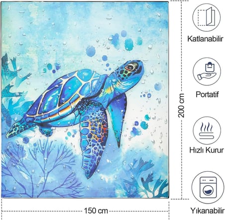 Haegs Piknik Örtüsü, Çanta Kamp Matı, Plaj Matı, Piknik Yer Örtüsü, Seyahat, Kamp, Outdoor, Park Çim Kum Tutmaz, Su Geçirmez, Kullanışlı Çanta Model, Katlanabilir 200x150cm - Deniz Kaplumbağası