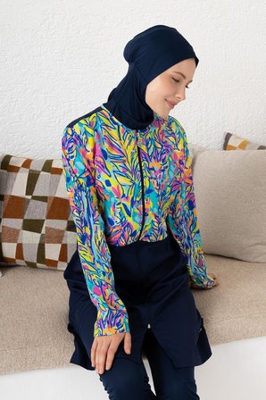 Rozamay 263401Rowan Paraşüt Lycra Uzun Kollu  Lacivert Dijital Desen Tesettür Mayo