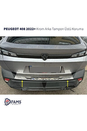 Peugeot 408 Krom Arka Tampon Üstü Koruma 2022> Paslanmaz Çelik
