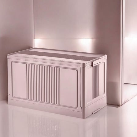 Dev Boy Katlanır Kilit Kapaklı Kasa 55 Litre Hacimli, Yer Kaplamayan Portatif Saklama Kutusu Ardiye, Balkon, Mutfak, Kiler, Bahçe ve Araç Bagajı İçin Güvenli Organizer (PEMBE)