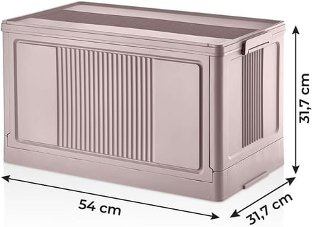 Dev Boy Katlanır Kilit Kapaklı Kasa 55 Litre Hacimli, Yer Kaplamayan Portatif Saklama Kutusu Ardiye, Balkon, Mutfak, Kiler, Bahçe ve Araç Bagajı İçin Güvenli Organizer (PEMBE)