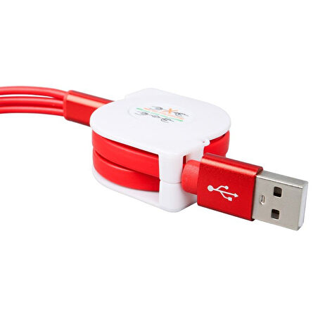 PowerMaster PM-26345 Kırmızı 3'ü 1 Arada Usb Şarj Kablosu