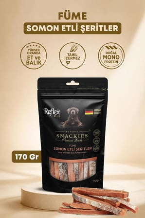 Plus Snackies Natural Füme Somon Etli Şeritler Premium Köpek Ödül Maması 170 g