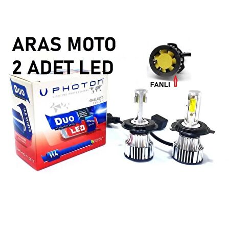 Photon Fanlı Xenon Led Beyaz Ampül H4 12-24 V Duo Soğutucu Fanlı Model 2 ADET-ARAS MOTO