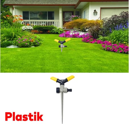 Kazıklı Toprağa Gömmeli Hareketli 2 Kollu Su Fıskiyesi Bahçe Çim Sulama Aparatı Plastik Sağlam